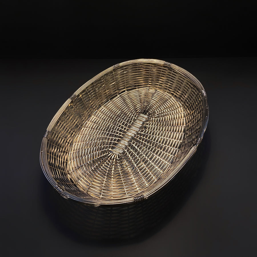 Silver metal oval bread basket