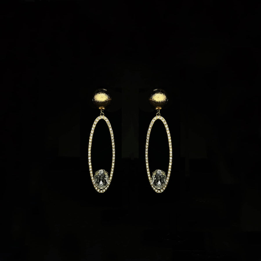 Multi-rhinestone and cabochon oval earrings