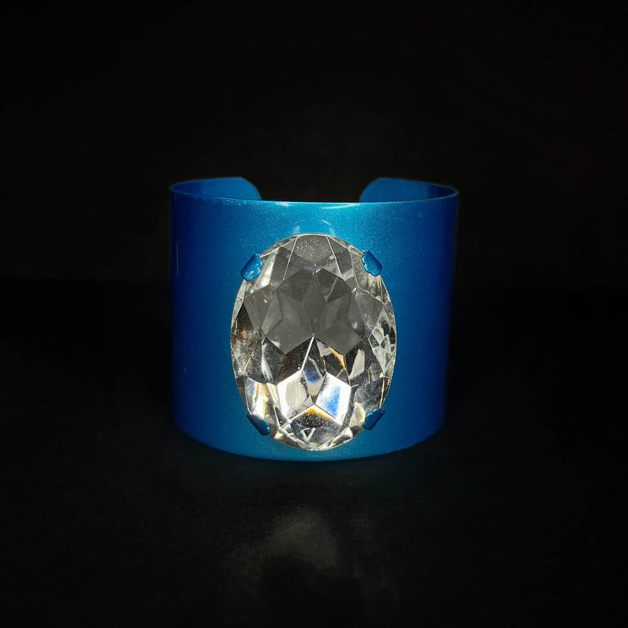 Light blue lacquered XXL rhinestone cuff
